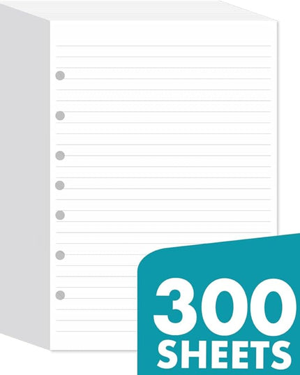 7-Hole Lined Filler Paper Pack of 300 Sheets for Mini Binders, College Ruled, 5-1/2" x 8-1/2", White