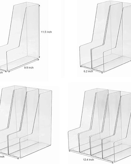 Vertical File Holder, 2 pack Plastic Magazine Organizer, Multi-purpose Document Organizer for Home Office (Clear)