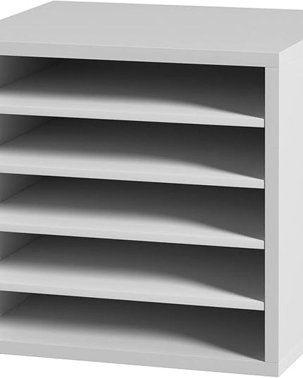 VEVOR Literature Organizers, 5 Compartments Office Mailbox with Adjustable Shelves, Wood Literature Sorter 13.9x12x13 inches for Office, Home, Classroom, Mailrooms Organization, EPA Certified, White