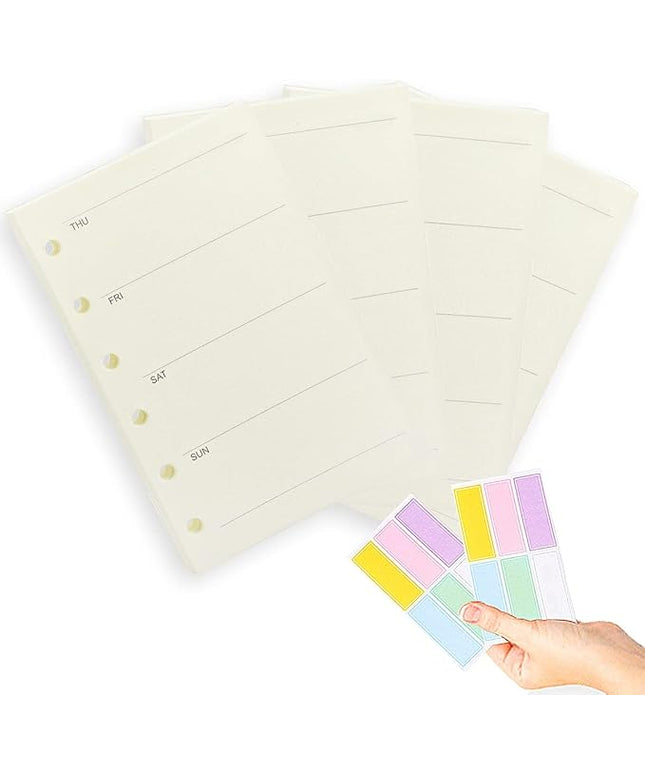 A7 Planner Refills, 4 Packs per Set, Weekly Plan Paper, A7 6 Ring Binder Inserts Refill with Label Stickers Gift,Mini Binder Refills,6 hole/100gsm Thick Paper/4.84 x 3.23'', Harphia
