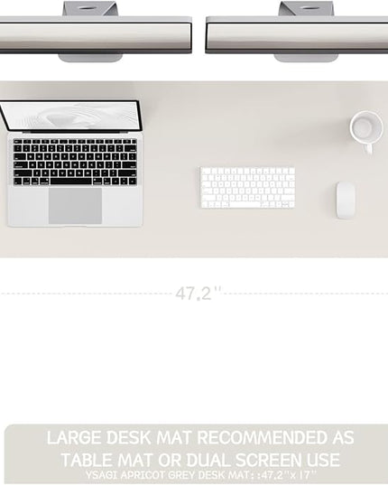 YSAGi Non-Slip Leather Desk Pad Long Size, Waterproof Laptop Computer Desk Keyboard Mat, Table Protector Blotter Mat, Large Mouse Pad for Office/Work/Home/Decor(Apricot Gray, 47" x 17")