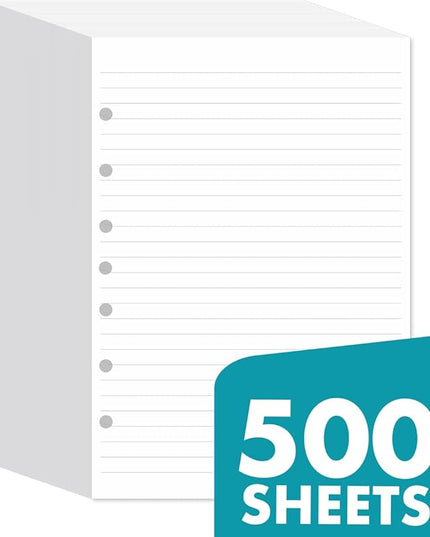 7-Hole Lined Filler Paper Pack of 500 Sheets for Mini Binders, College Ruled, 5-1/2" x 8-1/2", White
