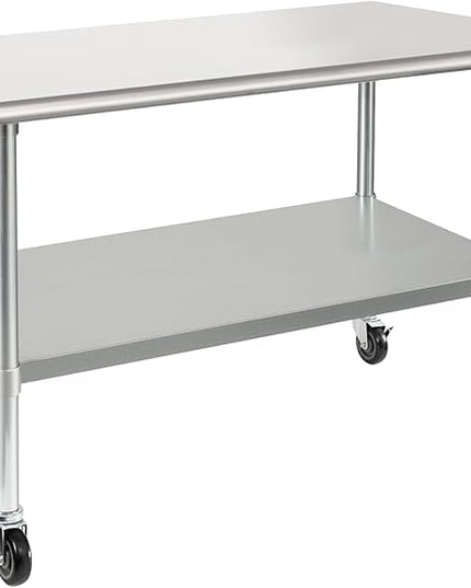 HARDURA Stainless Steel Table with Wheels 30 x 48 Inches Casters NSF Heavy Duty Commercial Work & Prep Table with Undershelf and Galvanized Legs for Restaurant Kitchen Bar and Hotel Garage