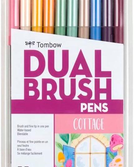 Tombow 56216 Dual Brush Pen Art Markers, Cottage, 10-Pack. Blendable, Brush and Fine Tip Markers