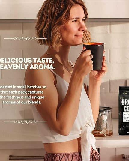 BROOKLYN COFFEE Whole Bean, Italian Dark Roast (5lb) Extra Strong, Delicious Taste, Heavenly Aroma - Fresh Bulk Coffee Beans Roasted Weekly in NYC
