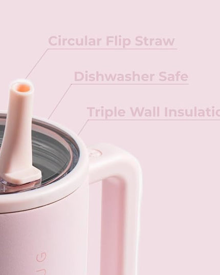 HydroJug Traveler - 40 oz Water Bottle with Handle & Flip Straw - Fits in Cup Holder, Leak Resistant Tumbler-Reusable Insulated Stainless Steel & Rubber Base - Gifts for Women & Men, Pink Sand