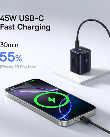 Baseus 45W USB C Charger, Dual Port PPS Fast Charging Block for iPhone 17/16/15 Series, iPad, Galaxy S25 Ultra and More Series