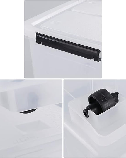 4 Packs 30 L Stackable Plastic Storage Bins with Lids and Wheels, Latching Clear Storage Container Box