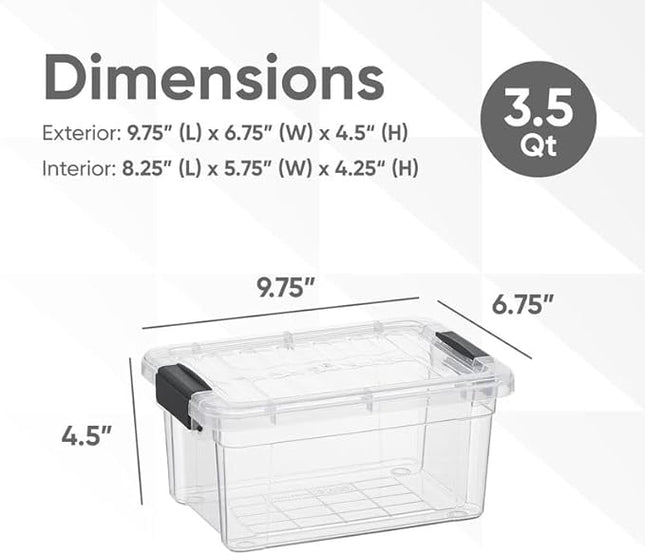Superio Clear Storage Boxes with Lids, 3.5 Quart Plastic Container Bins for Organizing, Stackable Crates, BPA Free, Non Toxic, Odor Free, Organizers for Home, Office and Dorm, 8 Pack
