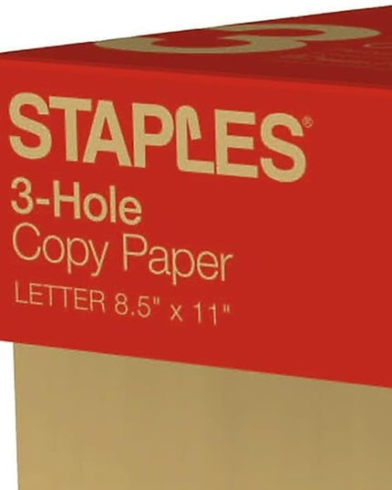 Staples Copy Paper, 8 1/2" x 11", 3 Hole Punched, Case