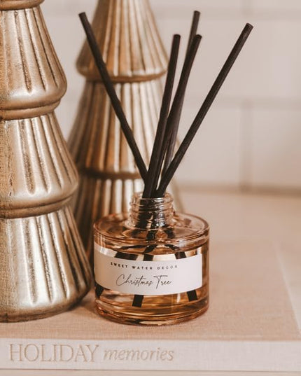 Sweet Water Decor Christmas Tree Reed Diffuser Set - Spruce, Pine Needles, Cedar, and Moss Scented Diffusers - Scent Diffusers for Home, Long Lasting Fragrance, Made in The USA
