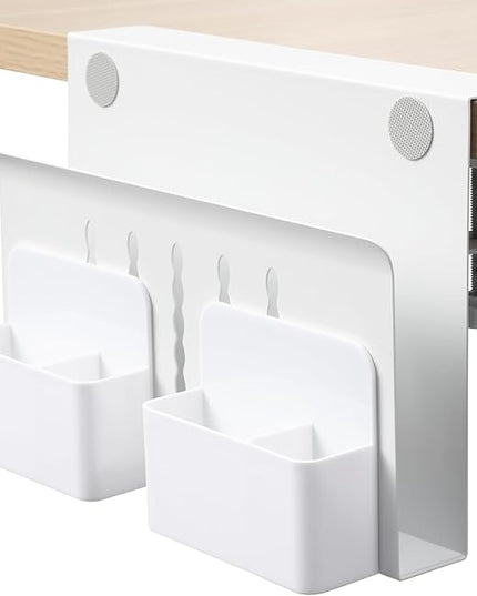 MAXECHO Desk Side Storage, Under Desk Laptop Mount, Table Side Hanging File Organizer, No Drill Clamp On Cable Management Tray, Laptop Holder with Magnetic Pen Holder for Office and Home, Load 22 Lbs