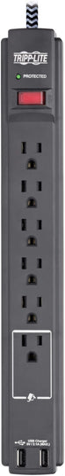 Tripp Lite Surge Protector Power Strip with USB, 6-Outlet & 2 USB Ports, Wall & Desk Mount, 10ft Braided Cord - 990 Joules, 1875 Watts Dollar 25,000 Insurance (TLP610BUAM)