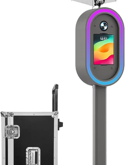 Professional iPad Photo Booth Stand with RGB Ring Light & Umbrella, Compatible with 10.2–13" iPad, Remote Control, Includes Flight Case for Events, Weddings & Rental Use (Black, for 10.2)