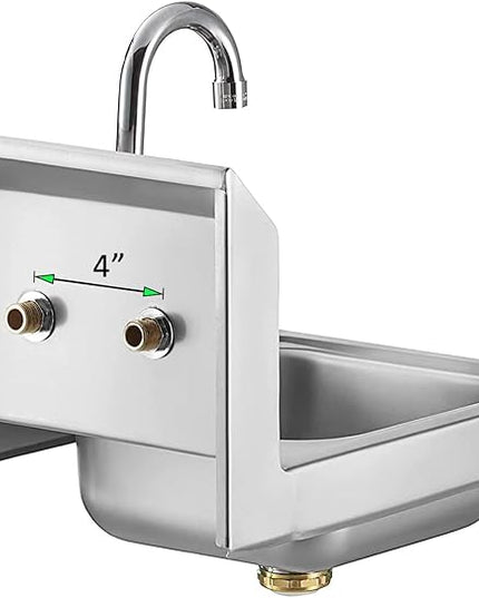 12" x 12" Stainless Steel Wall Mount Hand Sink with Gooseneck Faucet – NSF Certified | Compact Commercial Use