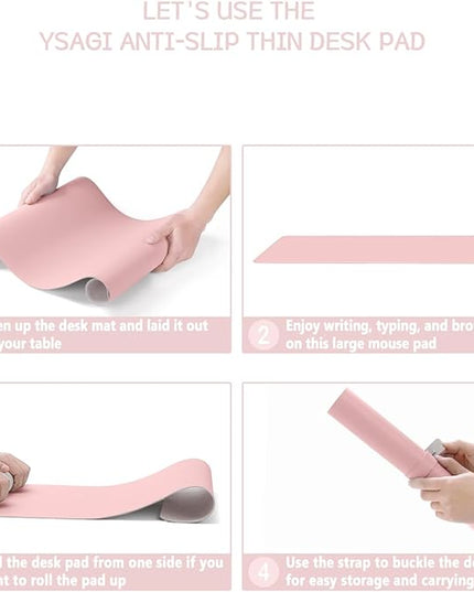 Writing Desk Pad Protector, YSAGi Anti-Slip Thin Mousepad for Computers,Office Desk Accessories Laptop Waterproof Desk Protector for Office Decor and Home (Pink, 35.4" x 17")