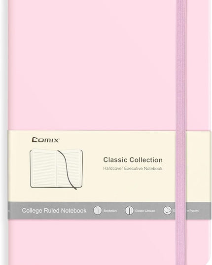 Comix Lined Journal Notebook for Women Men, Journaling Notebooks for Office School Home, Pink, 240 Pages, 5.5" x 8.3", College Ruled, A5, Hardcover