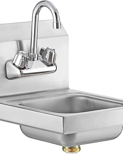 12" x 12" Stainless Steel Wall Mount Hand Sink with Gooseneck Faucet – NSF Certified | Compact Commercial Use