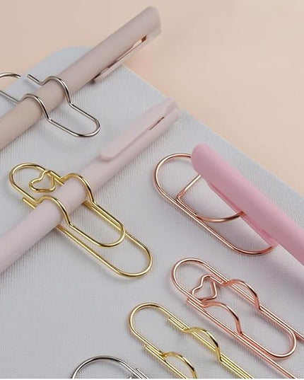 Paperclip Pen Holder, Heart Shaped Metal Pen Clip, 30/60PCS Paper Clips, Metal Pe𝐧 Holder Clips for Notebook, Reusable, Steel Paperclip (Regular,30pcs)