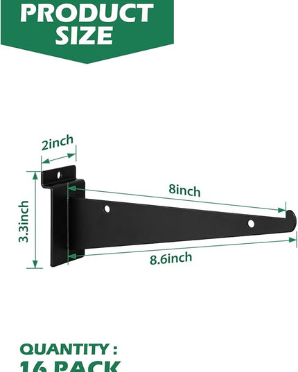 8 Inch Slatwall Shelf Bracket, Slatwall Accessories, Heavy Duty Slat Wall Shelf Bracket with Lip for Garage and Retail Display(16PC )