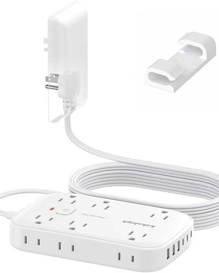 20FT Extension Cord with Outlet Cover & Multi USB, Ultra Thin Outlet Concealer with Cord & 12AC Outlet 6 USB (24W/4.8A), Charging Station for Multiple Devices, for Behind Wall Furniture Couch TV