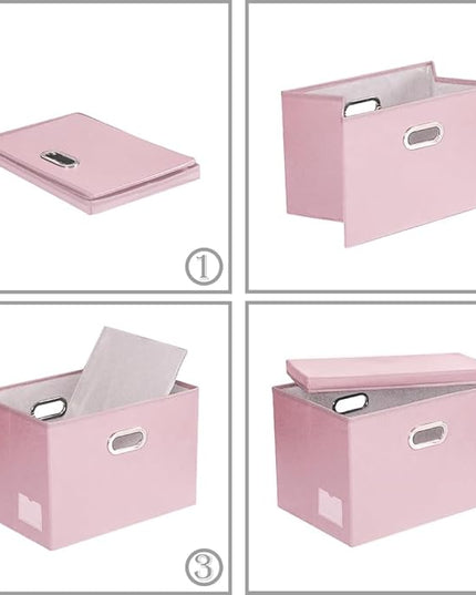 PRANDOM Foldable Storage Bins with Lids [5-Pack] Leather Fabric Collapsible Storage Boxes Organizer Containers Baskets Cube with Cover for Bedroom Closet Office Nursery Pink (14.9x10.8x10)