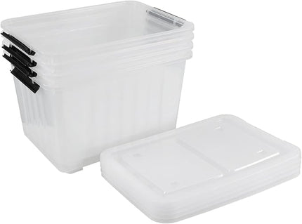 50 Quart Clear Storage Container with Lids and Wheels, 4-Pack Clear Plastic Latching Bins