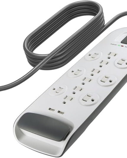 Belkin USB Power Strip Surge Protector - 12 AC Multiple Outlets & 2 USB Ports - 6 ft Long Flat Plug Extension Cord for Home, Office, Travel, Computer Desktop & Charging Brick - White (3,996 Joules)