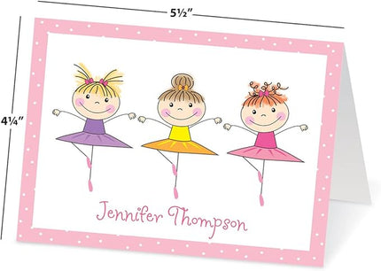 Current Tiny Dancer Ballet Kids Personalized Note Cards - 24 Cards with White Envelopes, 4¼ x 5½ Inch Size, Blank Stationery, Add Names or Text, For Thank You Notes, Invitations, & Announcements