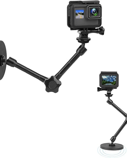 Magnetic Camera Mount for GoPro Hero/Insta 360 / DJI OSMO/AKASO Action Camera,3.46 inch Diam Magnetic Rubber Coating Base,10 inch Length Adjustable Aluminum Alloy Arm