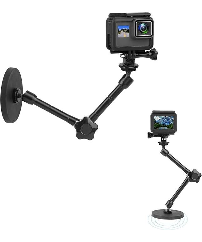 Magnetic Camera Mount for GoPro Hero/Insta 360 / DJI OSMO/AKASO Action Camera,3.46 inch Diam Magnetic Rubber Coating Base,10 inch Length Adjustable Aluminum Alloy Arm