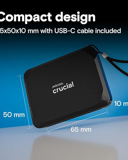 Crucial X9 4TB Portable SSD, Up to 1050MB/s, USB 3.2 USB-C, External Solid State Drive, Compatible with Windows, Mac, & Android, Reliable Storage for Games, Files, & Backups, Black - CT4000X9SSD902