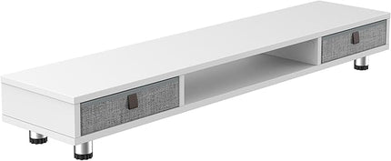 Fenge Dual Monitor Stand with 2 Drawers, 42.5 Inches Large Computer Riser for Desk, Adjustable Height Desk Shelf with Storage for Laptop, PC, TV, Printer