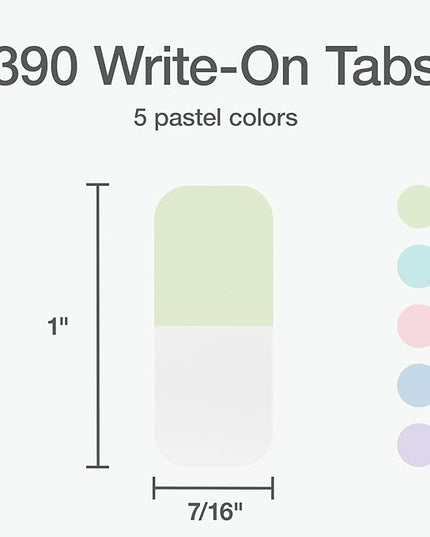 Redi-Tag Write-On Tabs, Permanent Adhesive Index Tabs, Assorted Pastel Colors: Pink, Purple, Blue, Teal, Green, 1" x 7/16", 390 Pack (1009307)