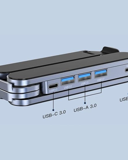 YUATAUY Ultra Compact Laptop Stand with 4-Port USB Hub for Desk, Tablet, Foldable Portable for Travel, Library, Home, Office, Cafe, 6-Level Ergonomic Adjustable Aluminum Holder for 10-16" Laptops