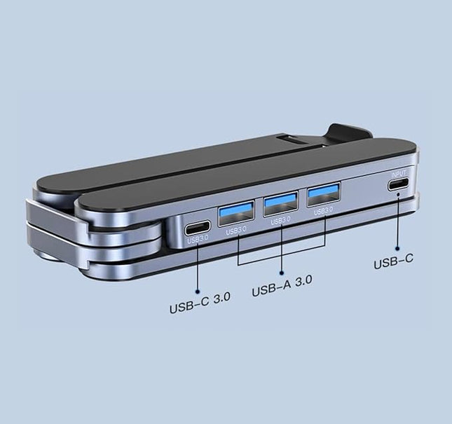 YUATAUY Ultra Compact Laptop Stand with 4-Port USB Hub for Desk, Tablet, Foldable Portable for Travel, Library, Home, Office, Cafe, 6-Level Ergonomic Adjustable Aluminum Holder for 10-16" Laptops