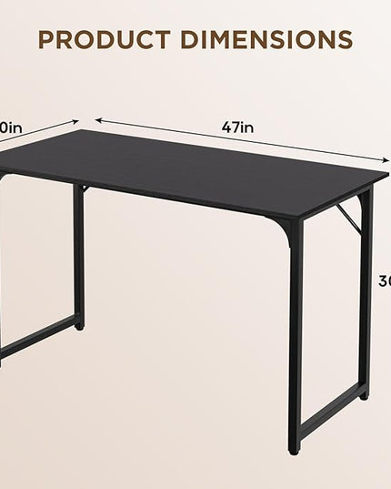 PayLessHere | 47 Inch Computer Desk | Black | Office Desk with Metal Frame, Adjustable Feet | Water-Resistant, Scratchproof Surface | Sturdy Writing Table for Home Office or Study | Pack of 1