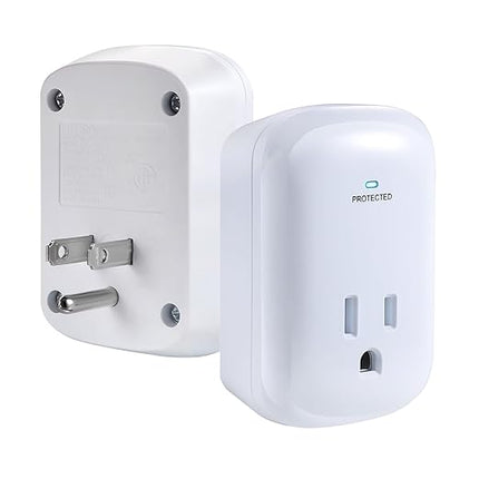 Single Surge Protector Plug, FiiMan ETL Listed Grounded Outlet Wall Tap Adapter with Indicator Light,1-Outlet,2200 Joules/15A/1875W, White, 2Pack