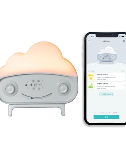 Happiest Baby SNOObie Smart White Noise Machine - Portable Baby Sound Machine with Night Light - 12 Soothing Sounds for Sleep Training, Grey