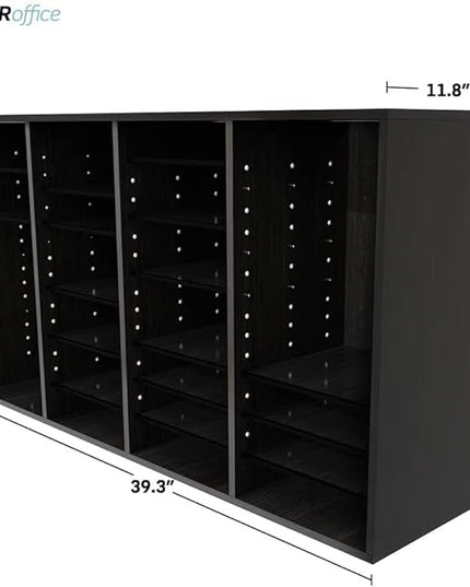AdirOffice Wooden Adjustable Literature Organizer, 36 Compartment Office Mailbox, or Classroom Literature Organizer, Black