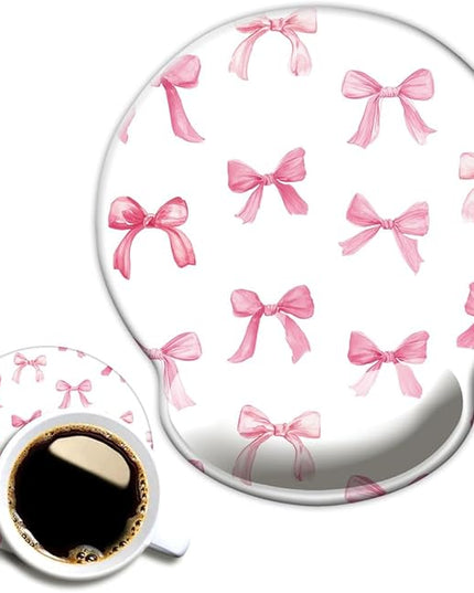 Ergonomic Mouse Pad with Wrist Support,Mouse Pad with Wrist Rest,Relieve Wrist Pain Mousepad Non-Slip Rubber Base,Mouse Pads for Desk,Computers,Laptop,Office,Home,Accessories Cute Pink Bow
