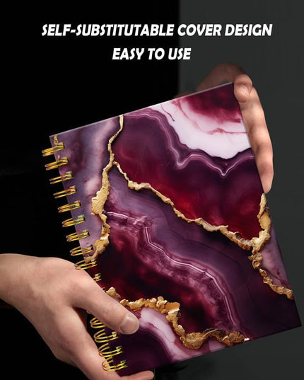 Spiral Journal Notebook for Women,A5 College Ruled Notebooks 6"x 8.4", 120 Pages (60 Sheets) Lined Journal with Premium Thick Paper,Perfect for School Office Home(Red Gold Marble)