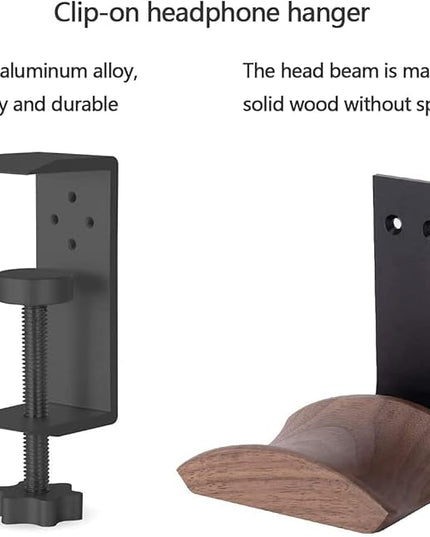 Headphone Holder with 6cm Wide Walnut Headrest,Adjustable Clamp-on Headset Stand Desk Headset Holder for Over Ear and Gaming