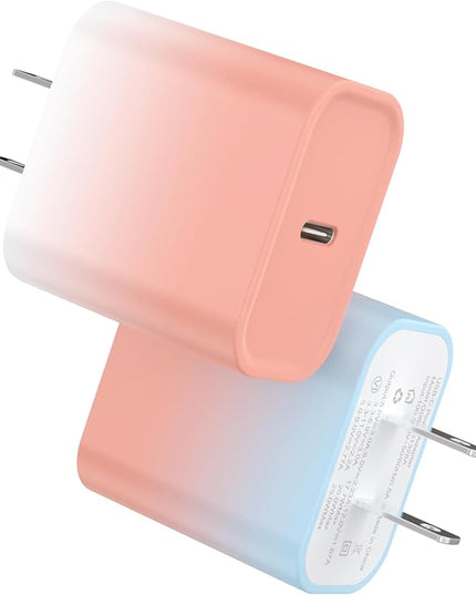 2Pack USB C Charger Block 20W, iGENJUN USB-C Power Adapter - Phone Charger with Fast Charging Capability, Type C Wall Charger for Phone 16/16 Plus/16 Pro Max/15 Series, Galaxy, Pixel, Pad - Colorful