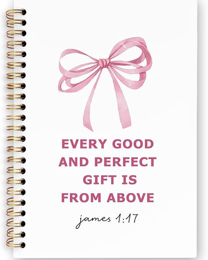 dvhdajed Coquette Christian Spiral Notebook, Bible James 1:17 Journaling Journaling Notebooks, Pink Bow Prayer Spiral Journal for Girls Women, Preppy Religious Office School Supplies Gifts,5.5x8.3 In