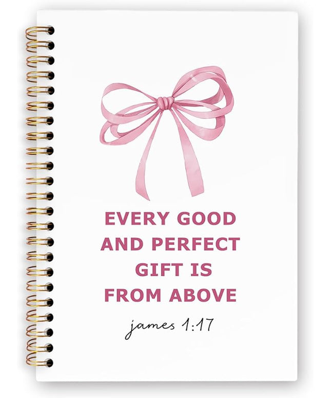 dvhdajed Coquette Christian Spiral Notebook, Bible James 1:17 Journaling Journaling Notebooks, Pink Bow Prayer Spiral Journal for Girls Women, Preppy Religious Office School Supplies Gifts,5.5x8.3 In