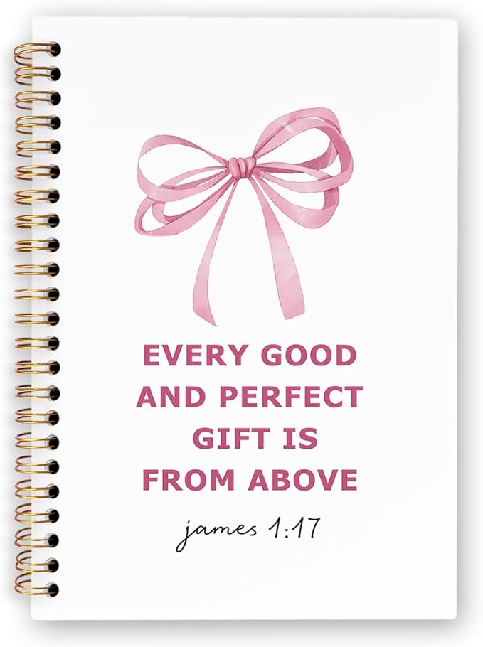 dvhdajed Coquette Christian Spiral Notebook, Bible James 1:17 Journaling Journaling Notebooks, Pink Bow Prayer Spiral Journal for Girls Women, Preppy Religious Office School Supplies Gifts,5.5x8.3 In