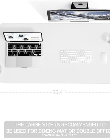YSAGi Non-Slip Leather Desk Pad L Size, Waterproof Laptop Computer Desk Keyboard Mat, Table Protector Blotter Mat, Large Mouse Pad for Office/Work/Home/Decor(White, 35.4" x 17")