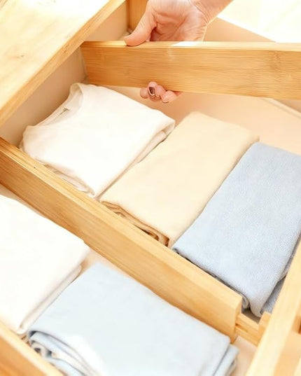 DZS Bamboo Drawer Organizer, 4-Pack Adjustable and Expandable Divider Insert for Kitchen, Bathroom, Office