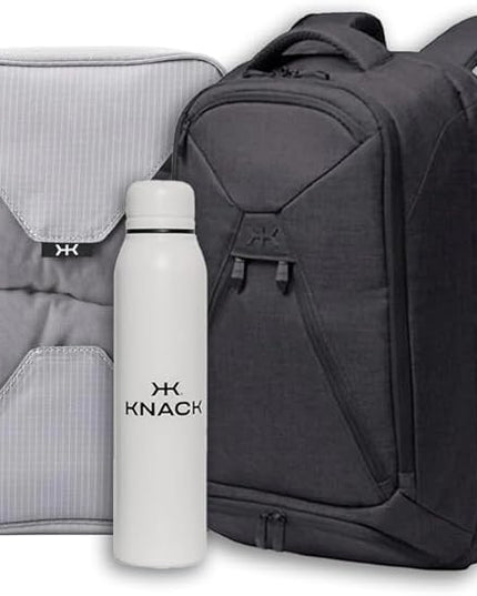 Knack Series 1 Laptop Backpack Travel Set Fits up to 15 Inch - Includes Expandable Packing Insert, and Knack's Insulated Bottle, TSA Approved, Expandable Travel Backpacks (Black, Medium)